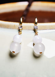 Simple White Jade Gourd Drop Earrings