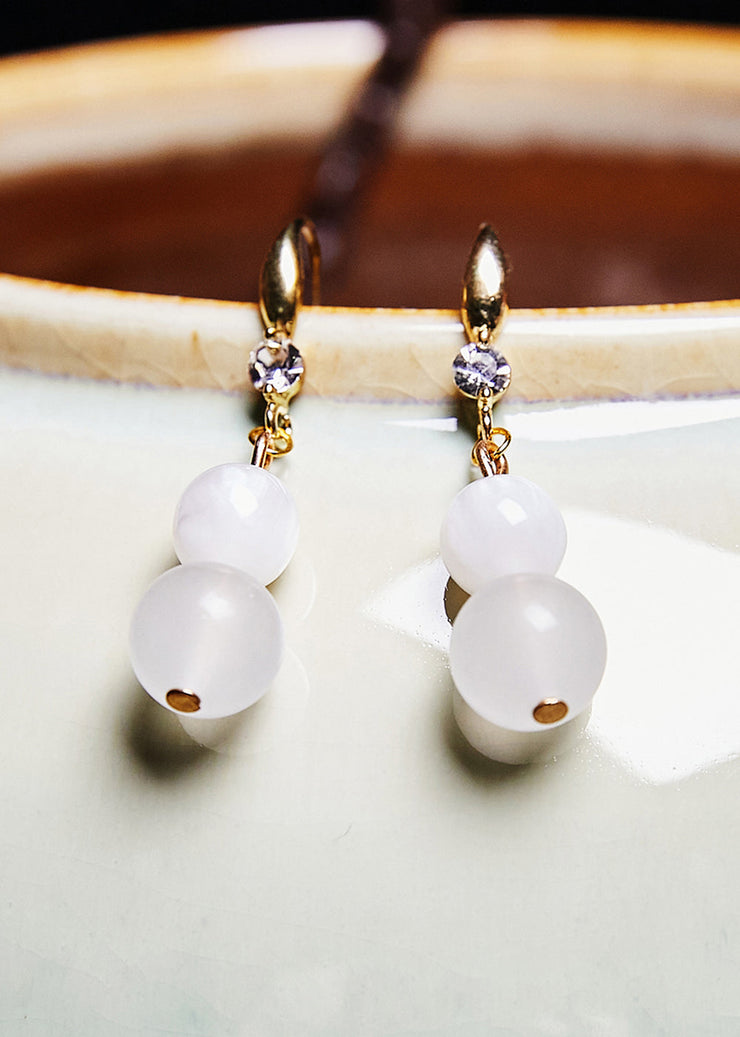 Simple White Jade Gourd Drop Earrings