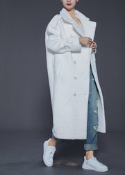 Simple White Lapel Double Breast Warm Faux Fur Coats Winter