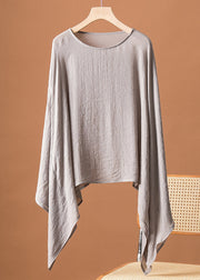 Simple White O Neck Asymmetrical Patchwork Cotton Top Fall