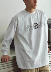 Simple White O Neck Letter Cotton Men T Shirt Spring