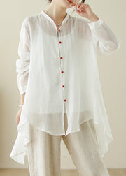 Simple White O Neck Low High Design Cotton Shirt Top Spring