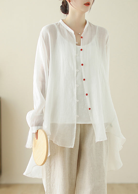 Simple White O Neck Low High Design Cotton Shirt Top Spring