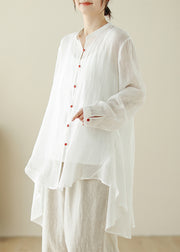 Simple White O Neck Low High Design Cotton Shirt Top Spring