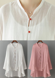 Simple White O Neck Low High Design Cotton Shirt Top Spring