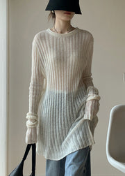 Simple White O-Neck Solid Thin Knit Sweater Dress Spring