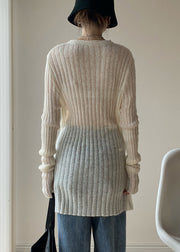 Simple White O-Neck Solid Thin Knit Sweater Dress Spring