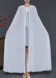 Simple White Oversized Chiffon Hooded Cloak Summer