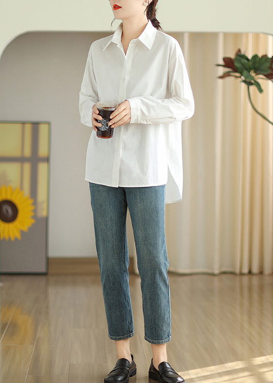 Simple White Oversized Cotton Shirts Spring