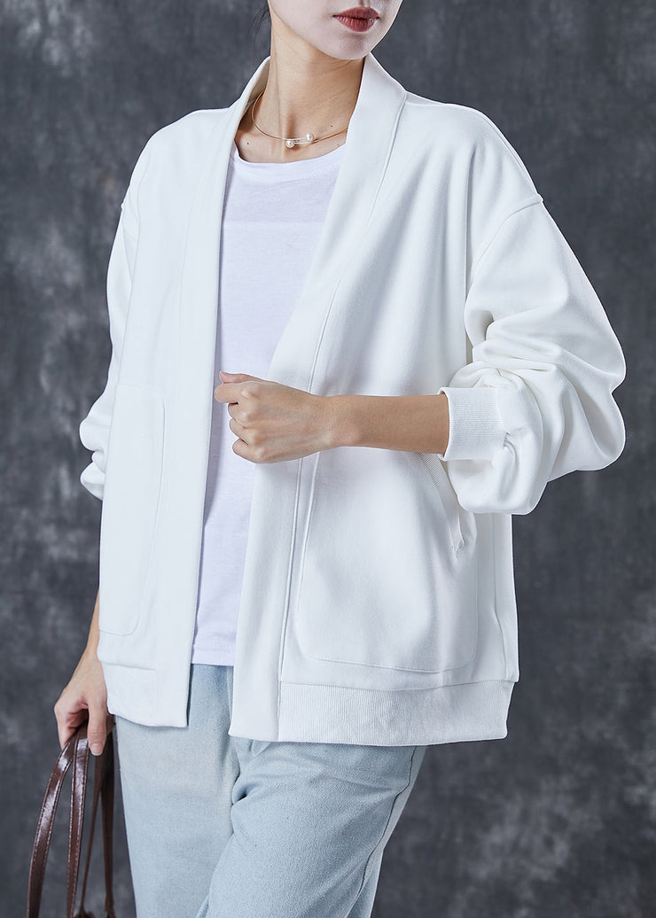 Simple White Oversized Pockets Cotton Cardigan Spring