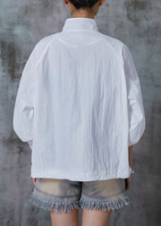 Simple White Oversized Zippered Cotton Coat Summer