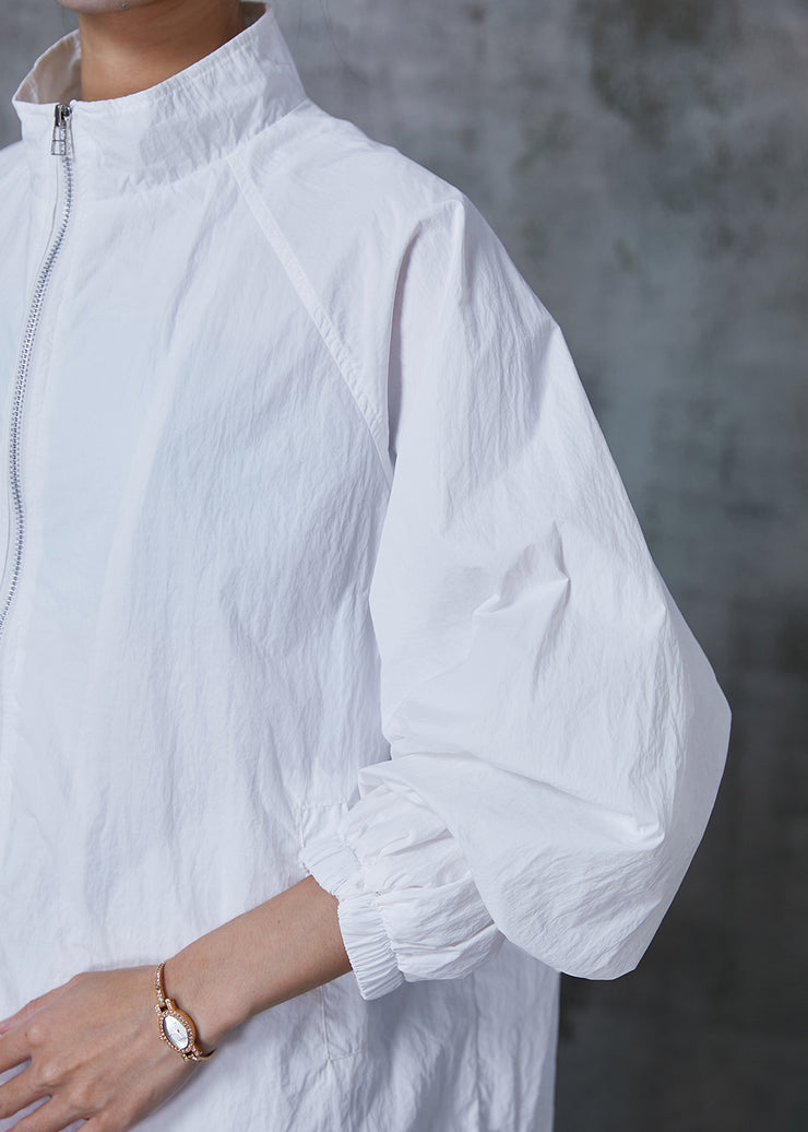 Simple White Oversized Zippered Cotton Coat Summer