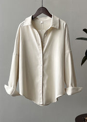 Simple White Patchwork Button Shirts Long Sleeve