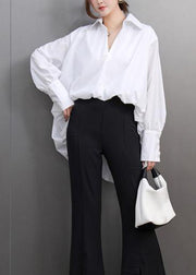 Simple White Peter Pan Collar Low High Design Solid Shirts Spring