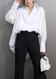 Simple White Peter Pan Collar Low High Design Solid Shirts Spring