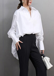 Simple White Peter Pan Collar Low High Design Solid Shirts Spring