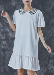 Simple White Peter Pan Collar Print Cotton Mid Dresses Summer