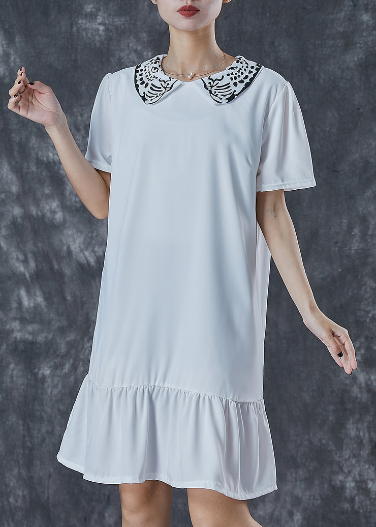 Simple White Peter Pan Collar Print Cotton Mid Dresses Summer