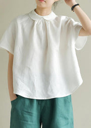 Simple purple Peter Pan Collar Solid Linen Shirt Summer