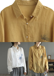 Simple White Print Button Silk Linen Shirt Spring