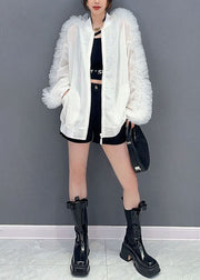 Simple White Ruffled Zippered Patchwork Tulle Jacket Summer