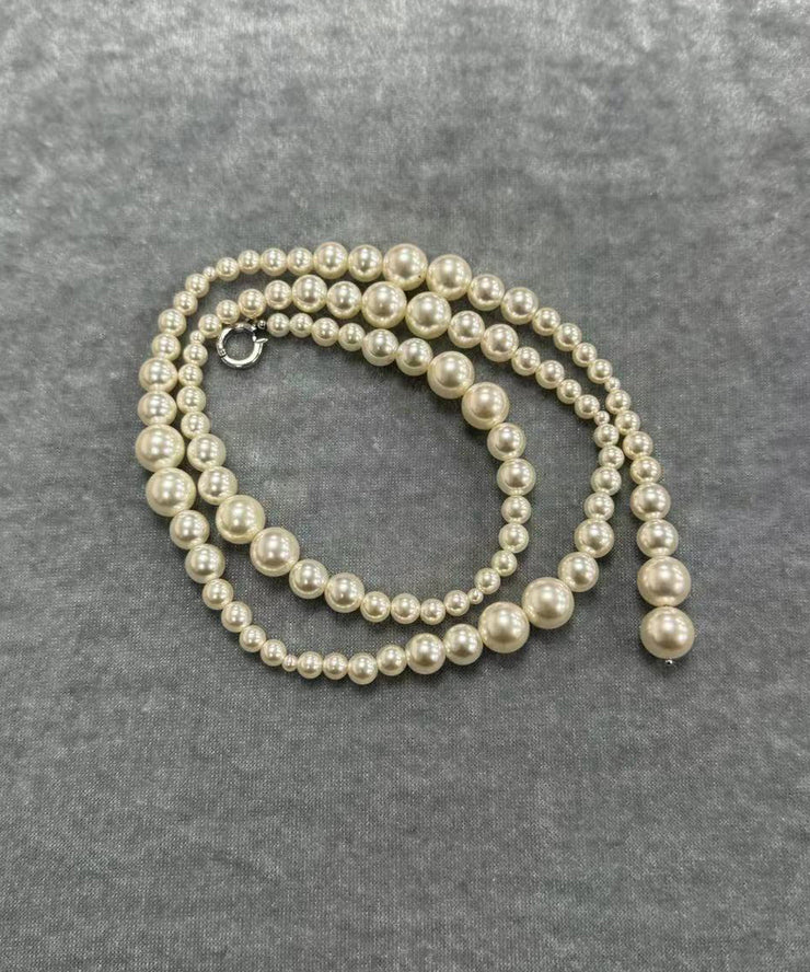 Simple White Stainless Steel Pearl Beading Gratuated Bead Necklace