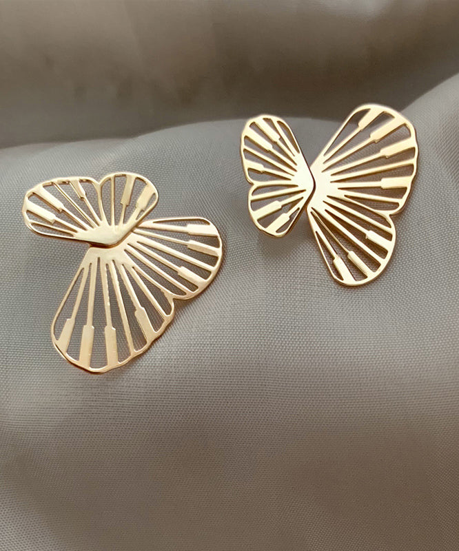 Simple White Sterling Silver Butterfly Hollowed Out Stud Earrings
