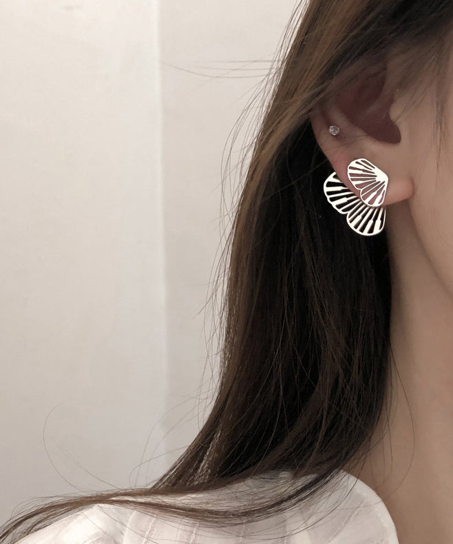 Simple White Sterling Silver Butterfly Hollowed Out Stud Earrings