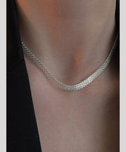 Simple White Sterling Silver Hand Woven Collar Necklace