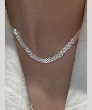 Simple White Sterling Silver Hand Woven Collar Necklace
