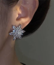 Simple White Sterling Silver Zircon Snowflake Stud Earrings