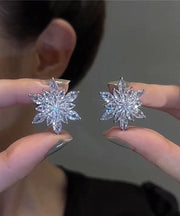 Simple White Sterling Silver Zircon Snowflake Stud Earrings