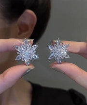 Simple White Sterling Silver Zircon Snowflake Stud Earrings