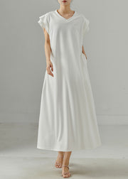 Simple White Tie Waist Cotton Fake Two Piece Dress Summer