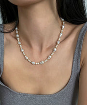 Simple White Water Drop Stainless Steel Overgild Water Drop Pearl Graduated Bead Necklace