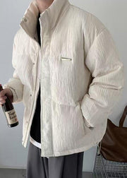 Simple White Zip Up Pockets Solid Men Parkas Spring