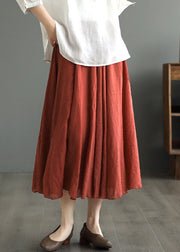 Simple Wine Red Wrinkled Elastic Waist Cotton Skirt Fall