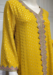 Simple Yellow Dot Lace Patchwork Silk Dress Long Sleeve