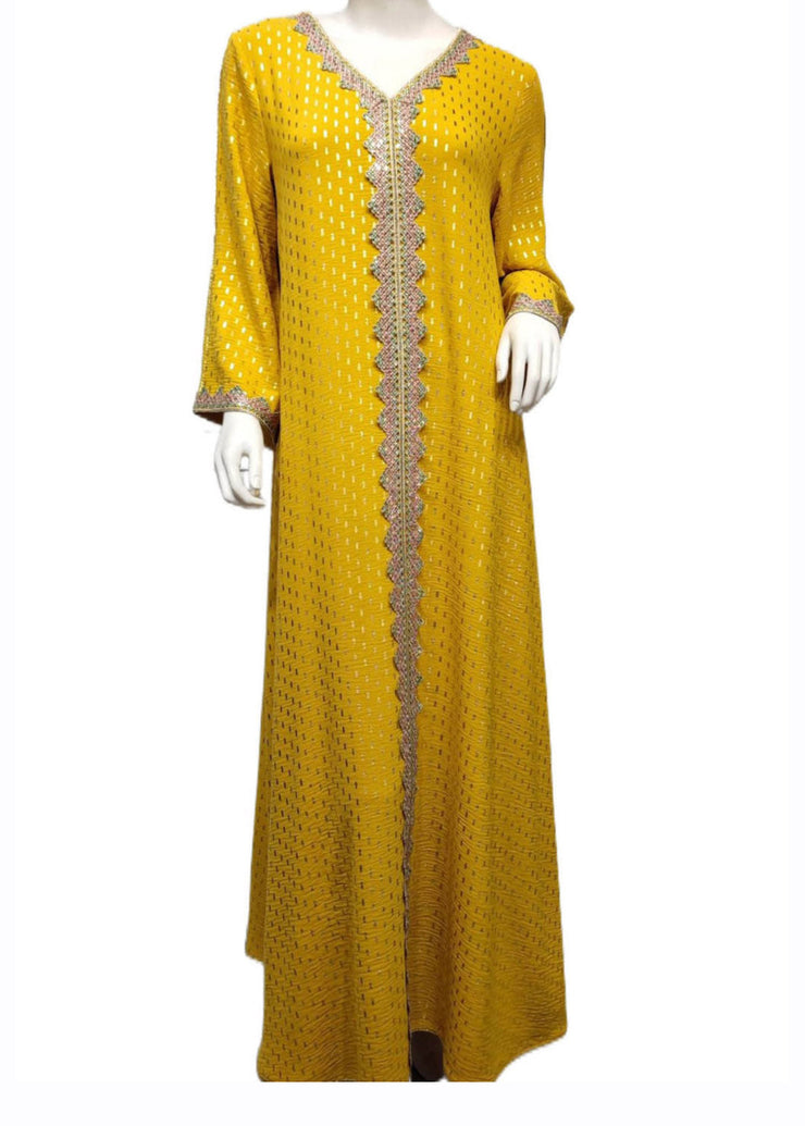 Simple Yellow Dot Lace Patchwork Silk Dress Long Sleeve