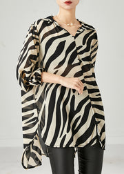 Simple Zebra Pattern Oversized Striped Chiffon Top Spring