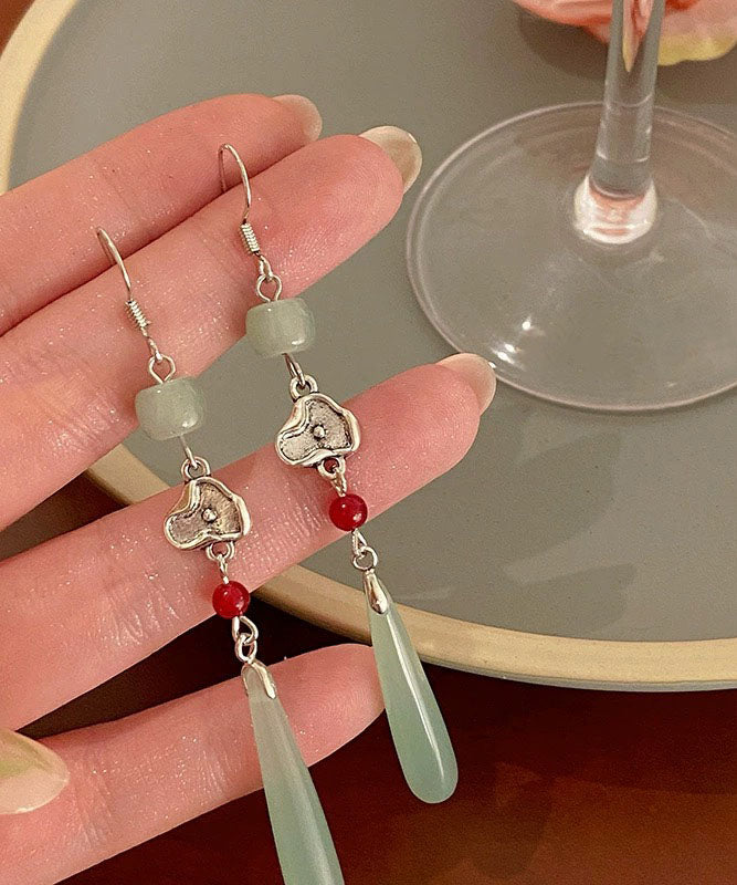 Skinny Cyan Sterling Silver Jade Water Drop Drop Earrings