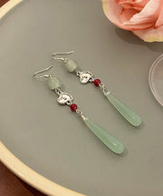 Skinny Cyan Sterling Silver Jade Water Drop Drop Earrings