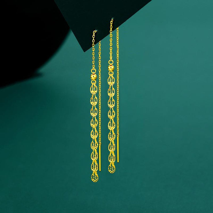 Skinny Gold Overgild Hollow Out Tassel Drop Earrings