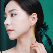 Skinny Gold Overgild Hollow Out Tassel Drop Earrings