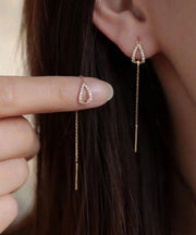 Skinny Gold Sterling Silver Alloy Water Drop Tassel Drop Earring