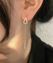 Skinny Gold Sterling Silver Alloy Water Drop Tassel Drop Earring