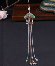 Skinny Green Sterling Silver Alloy Jade Pearl Ping Buckle Tassel Brooches