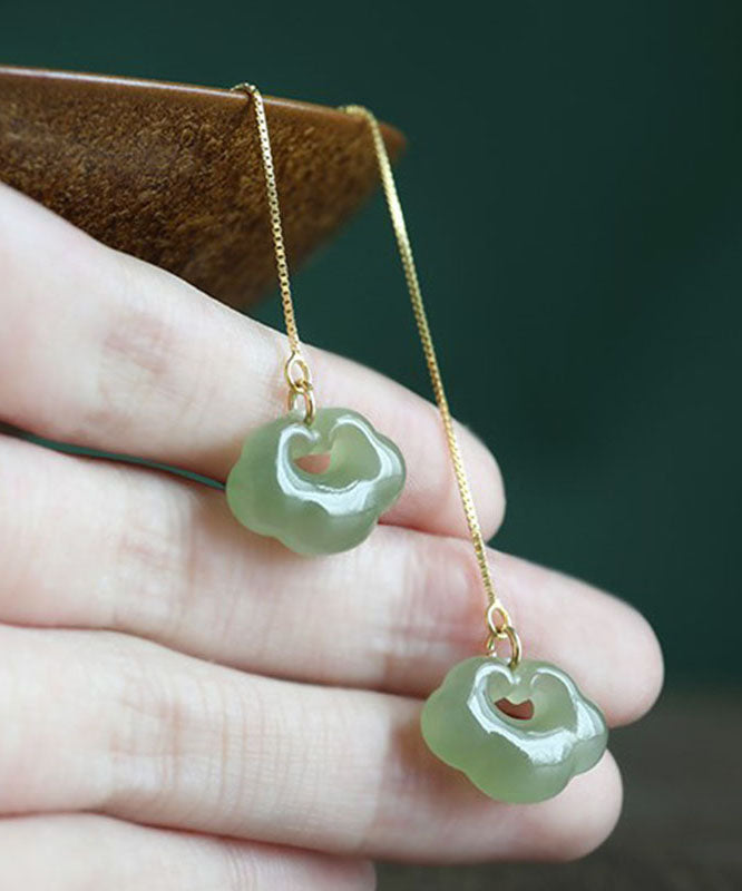 Skinny Green Sterling Silver Overgild Jade Drop Earrings