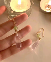 Skinny Pink Sterling Silver Drip Chalcedony Jade Drop Earrings