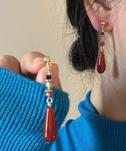 Skinny Red Sterling Silver Alloy Resin Water Drop Drop Earrings